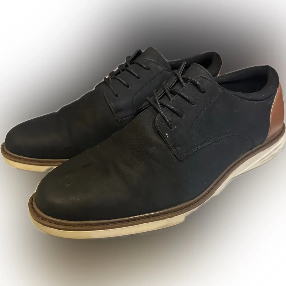 PERRY ELLIS CLASSIC BOULEVARD PESN23018A-2 B7092 BLACK SUEDED WHITE SOLE SZ 11
